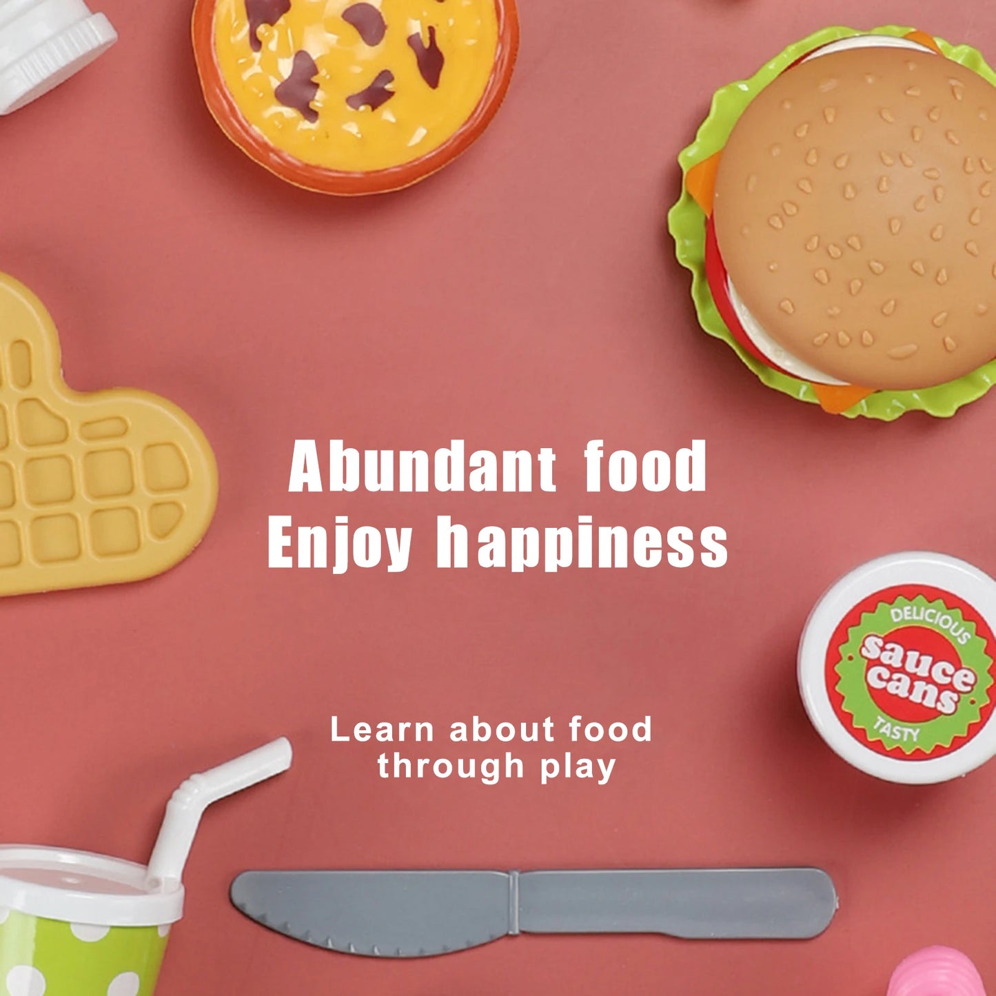 30-Piece Play Food Kitchen Set - Realistic ABS Plastic Pretend Toys