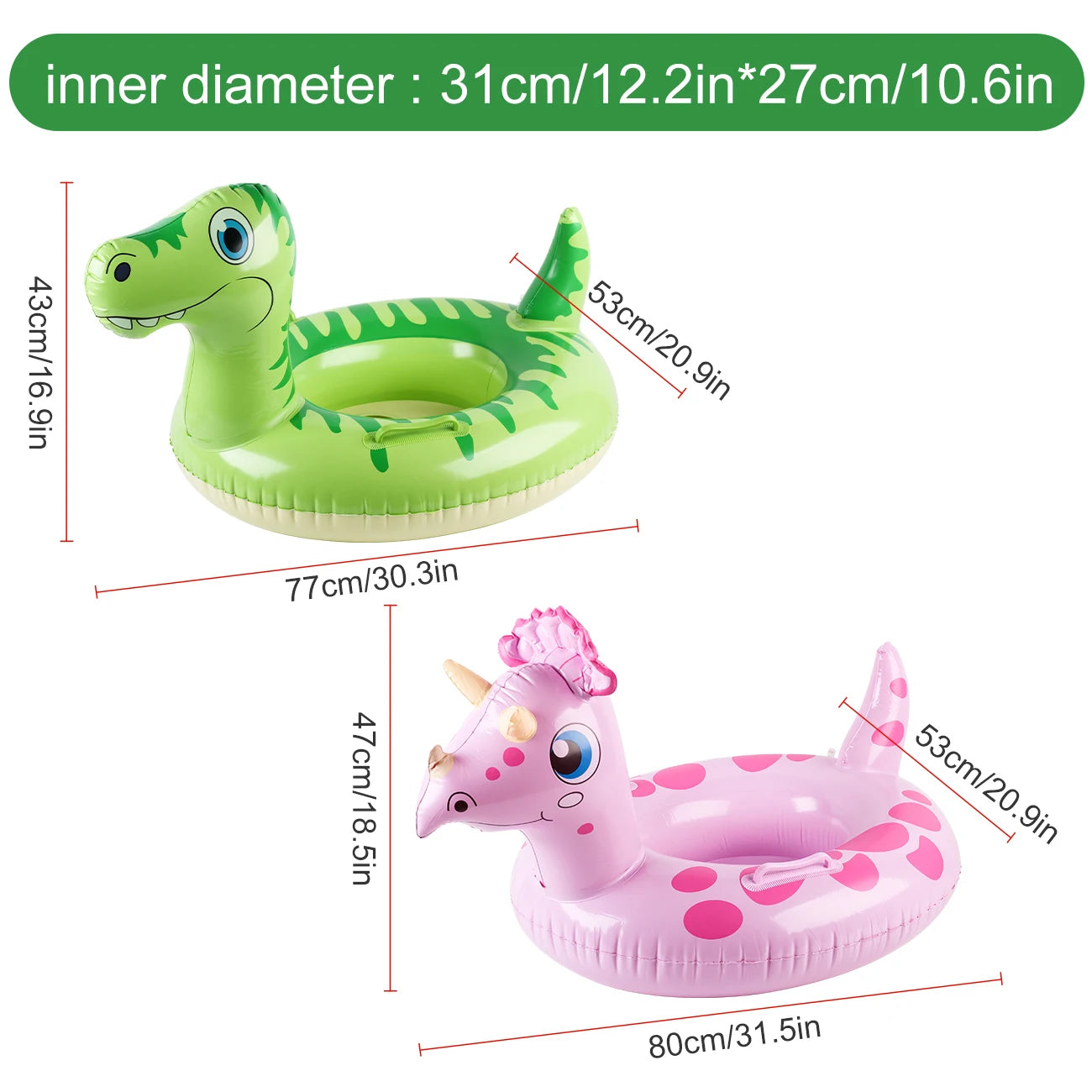 Inflatable Animal Pool Float Dinosaur & Unicorn Swim Ring with Handles