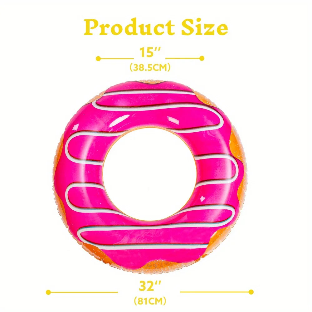 3-Pack Glitter Donut Pool Floats - 32.5" Inflatable Swim Tubes