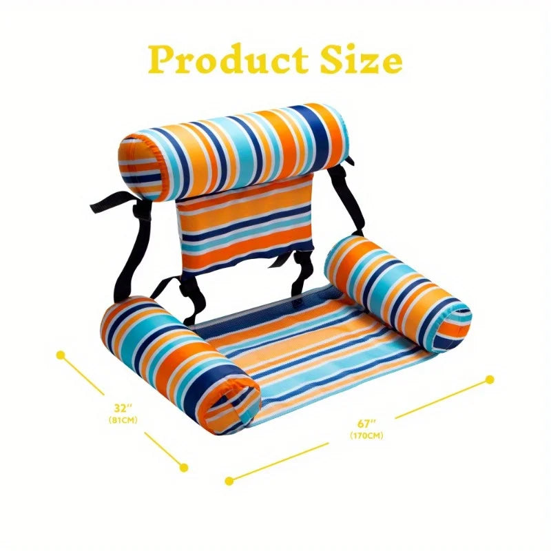 3-Pack Striped Inflatable Pool Float Loungers - Adult Hammock Chairs