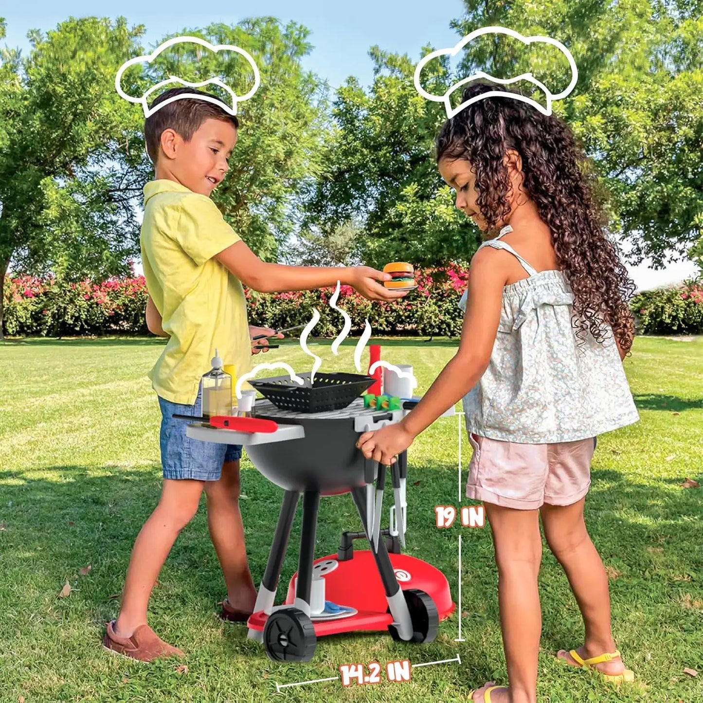Kids BBQ Grill Playset 34-Piece Interactive Kitchen Toy for Toddlers
