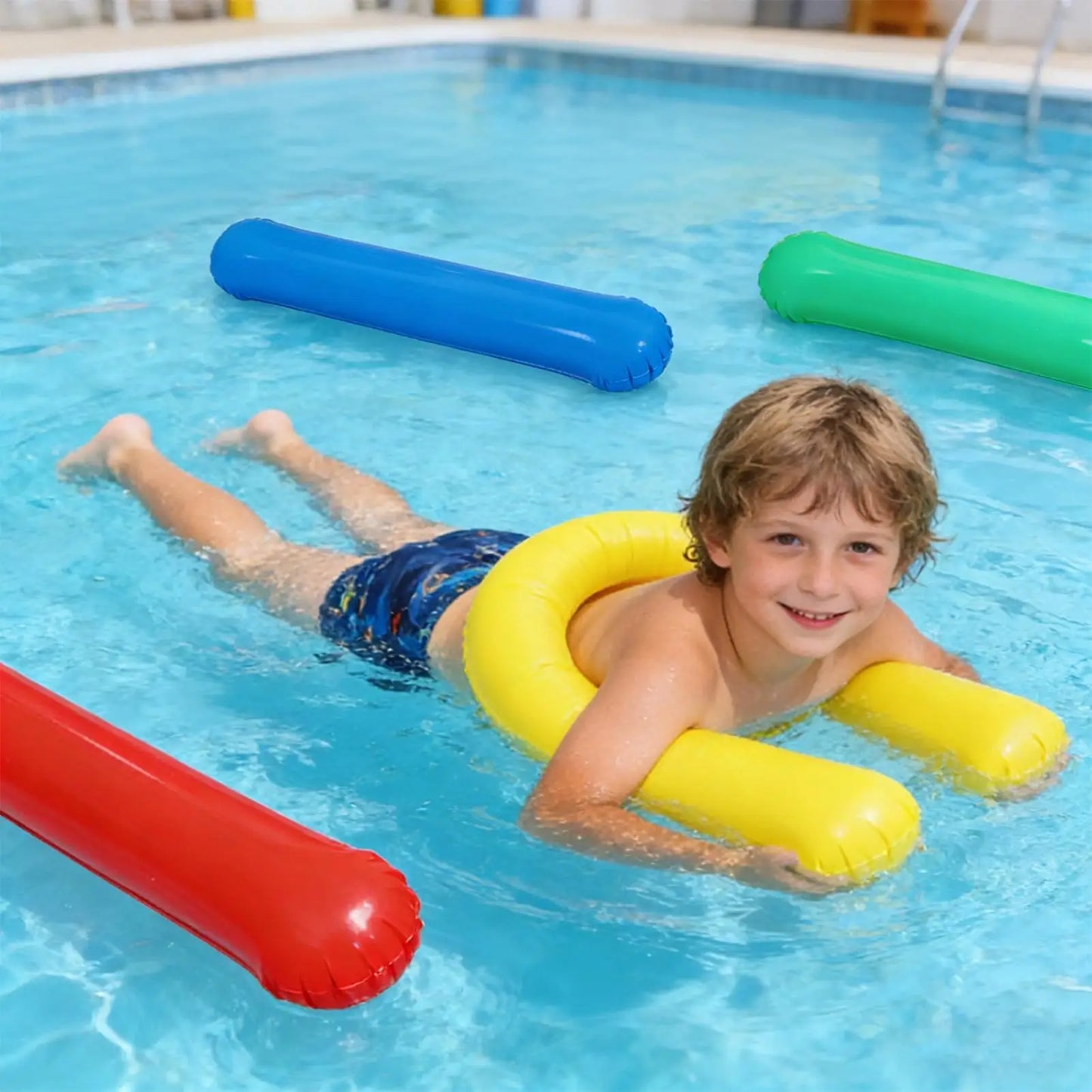 4-Pack Inflatable Pool Noodles PVC Water Floats with Pump for Travel