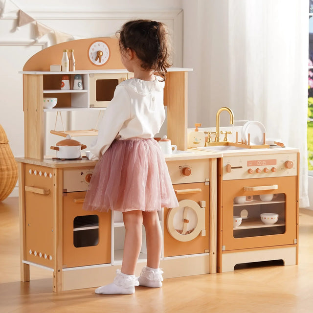Wooden Play Kitchen Playset - Montessori Wood Toy for Kids