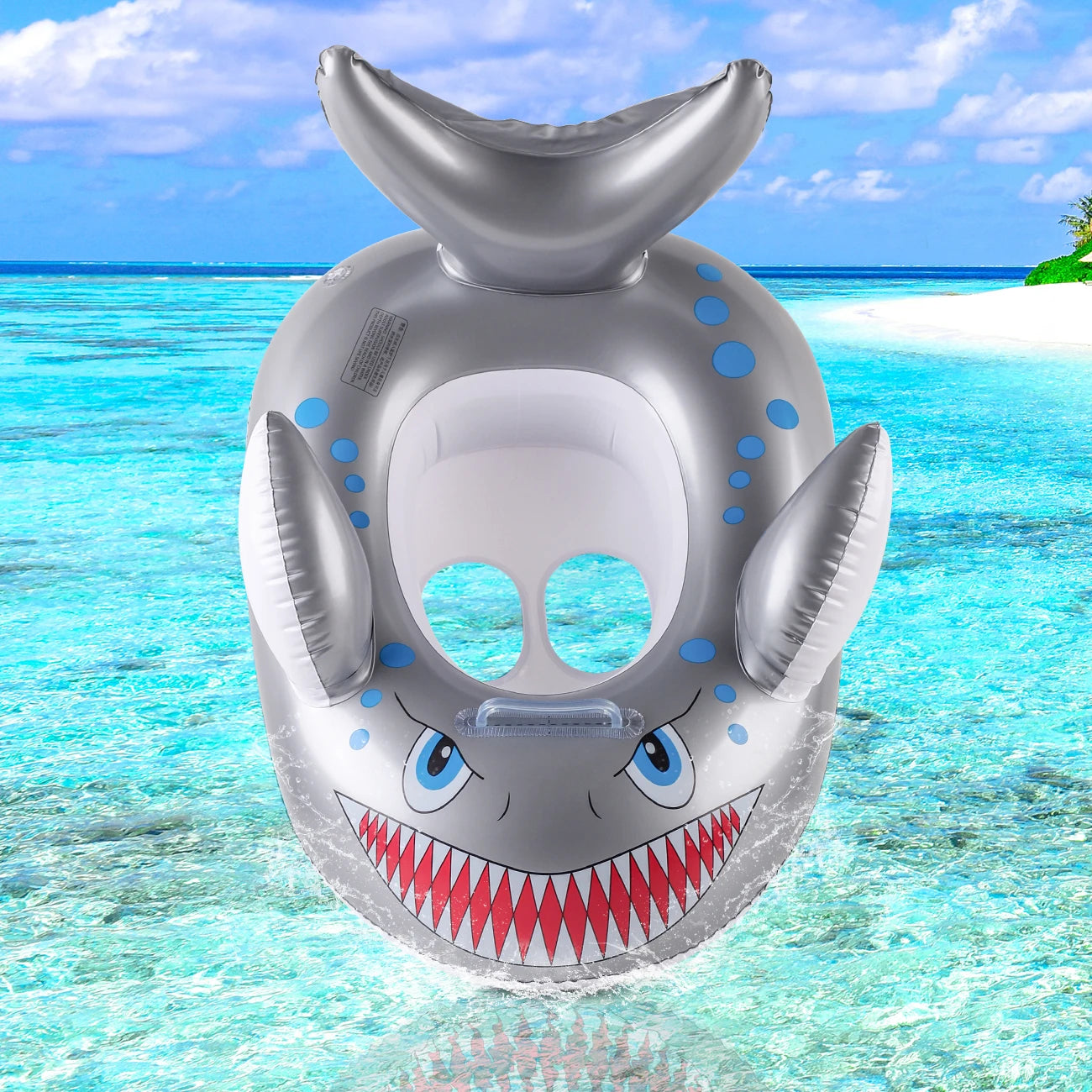 Grey Shark Inflatable Pool Float - Durable Swim Ring for Beach Parties