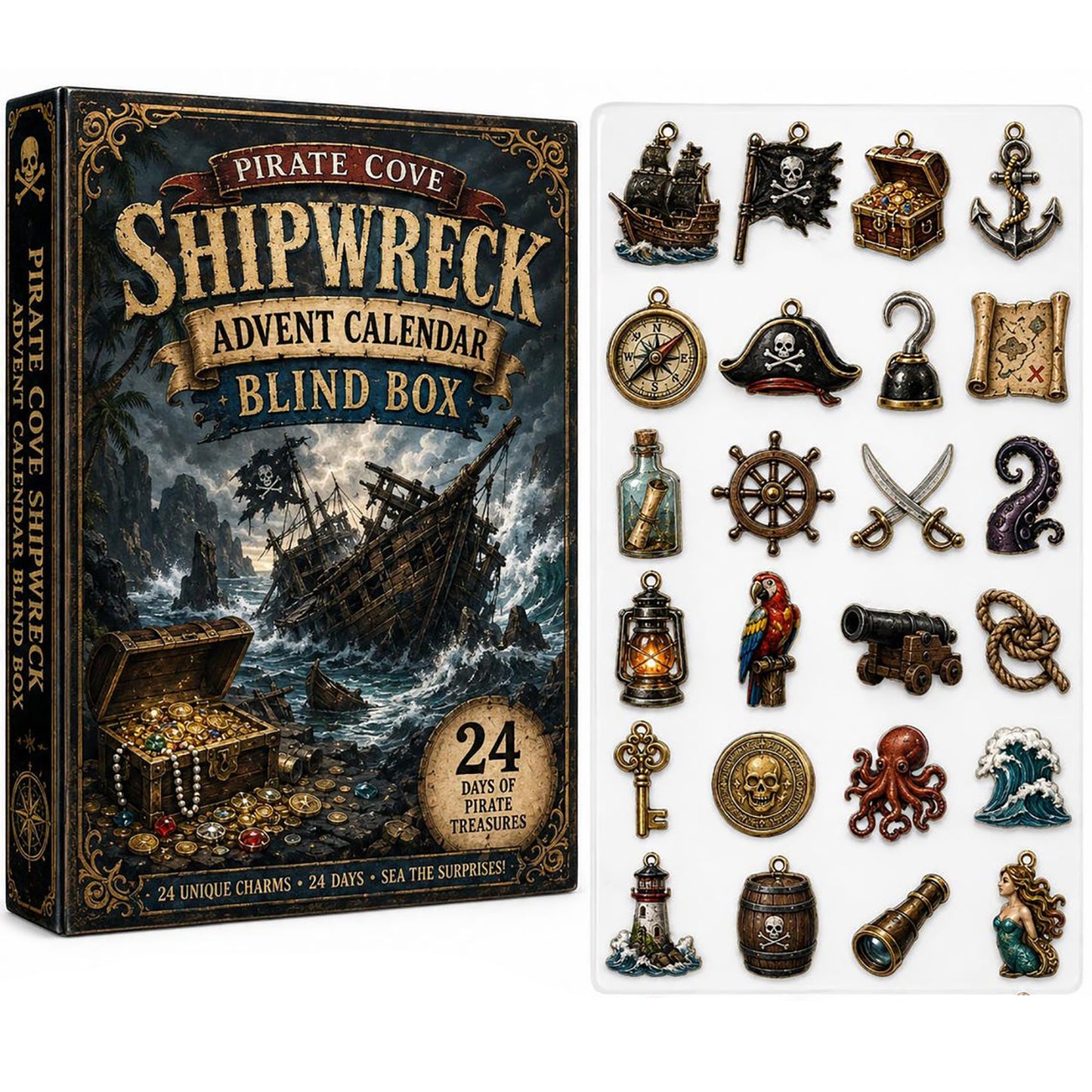 Pirate Shipwreck Treasure 2026 Advent Calendar Pirate Lover Merch Nautical Xmas Gift