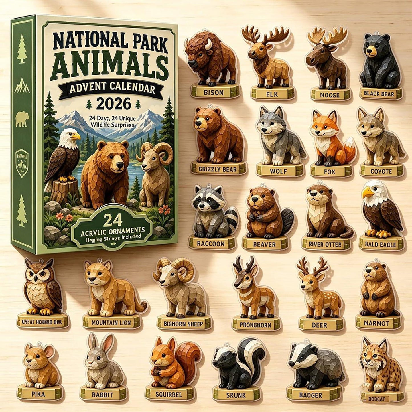 National Park Animals 2026 Advent Calendar Nature Lover Merch Family Holiday Decor Gift