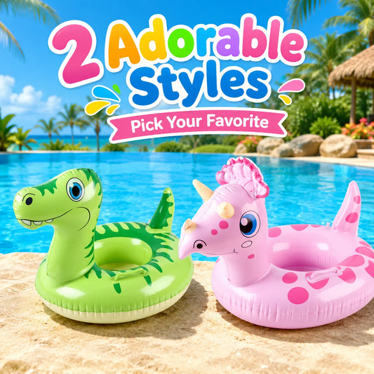 Inflatable Animal Pool Float Dinosaur & Unicorn Swim Ring with Handles