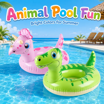 Inflatable Animal Pool Float Dinosaur & Unicorn Swim Ring with Handles