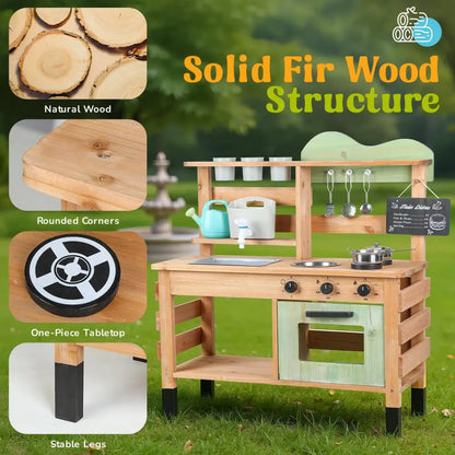 Wooden Outdoor Mud Kitchen Playset for Kids Backyard Garden