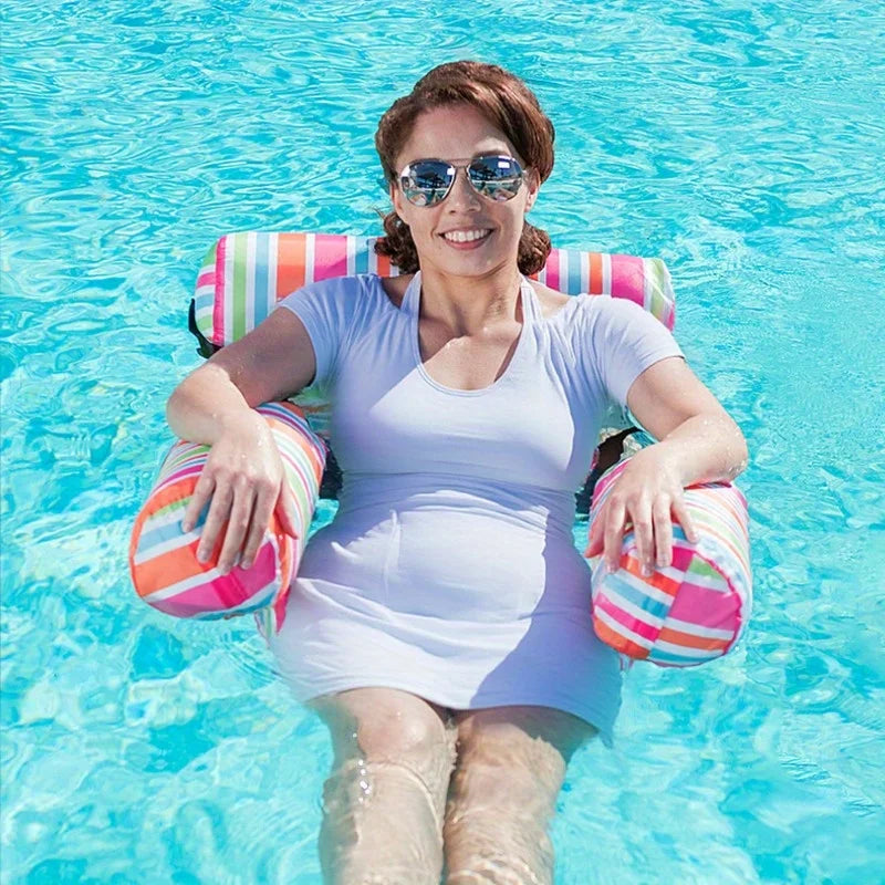 3-Pack Striped Inflatable Pool Float Loungers - Adult Hammock Chairs