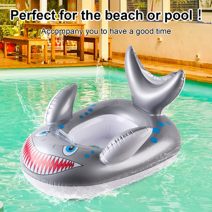 Grey Shark Inflatable Pool Float - Durable Swim Ring for Beach Parties