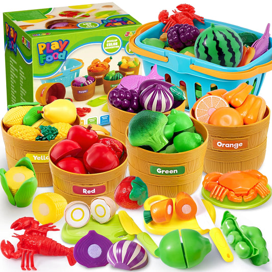 60pc Play Food Set Color Sorting Kitchen Toy for Toddlers