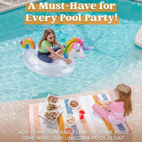 Inflatable Unicorn Pool Float - Rainbow Glitter Ride-On for Kids