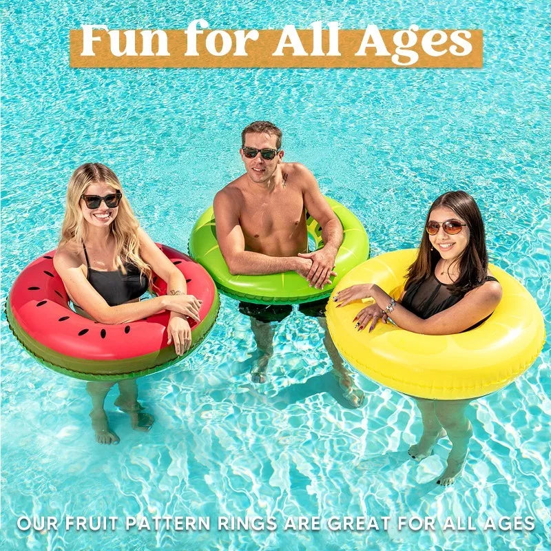 3-Pack Fruit Inflatable Pool Tubes - 32.5" Swim Rings for Summer Parties