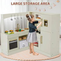 Corner Wooden Play Kitchen - Large Toddler Pretend Cooking Playset