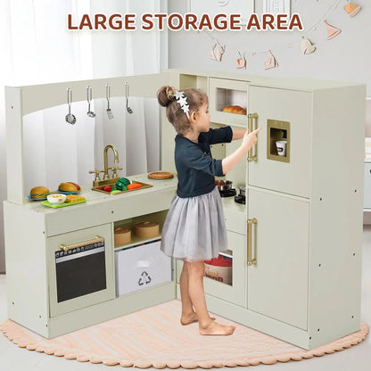 Corner Wooden Play Kitchen - Large Toddler Pretend Cooking Playset