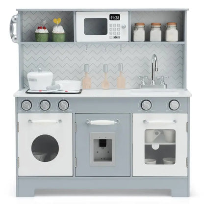 Wooden Kids Play Kitchen Set with Realistic Lights and Sounds