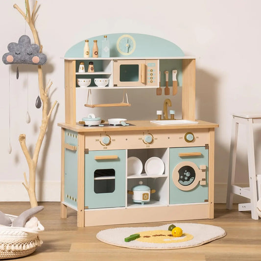 Wooden Play Kitchen Set for Kids & Toddlers