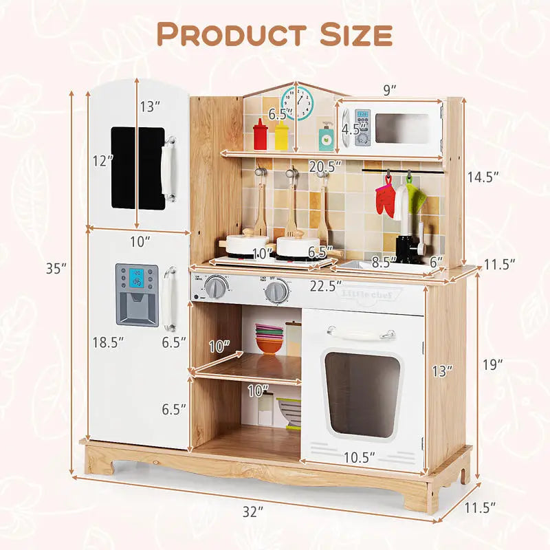 Kids Wooden Play Kitchen Set with Realistic Sounds & Accessories