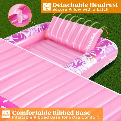 Inflatable Tanning Pool Lounger - Pink PVC Sunbathing Bed for Pools