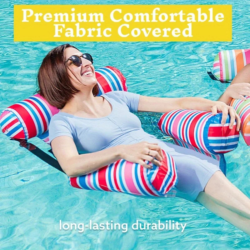 3-Pack Striped Inflatable Pool Float Loungers - Adult Hammock Chairs