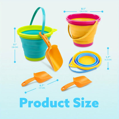 3 Pack Collapsible Beach Buckets with Shovels & Mesh Bag for Kids
