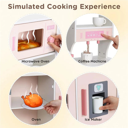 Wooden Play Kitchen for Kids - Modern Toy Kitchen with Lights & Sounds