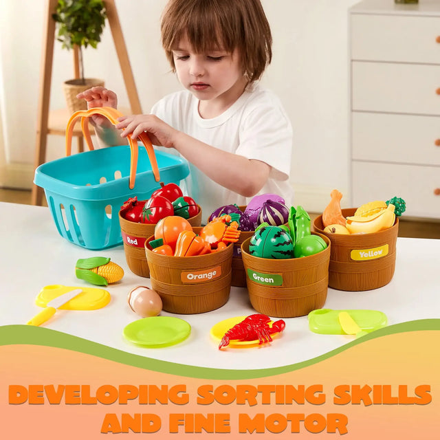 60pc Play Food Set Color Sorting Kitchen Toy for Toddlers