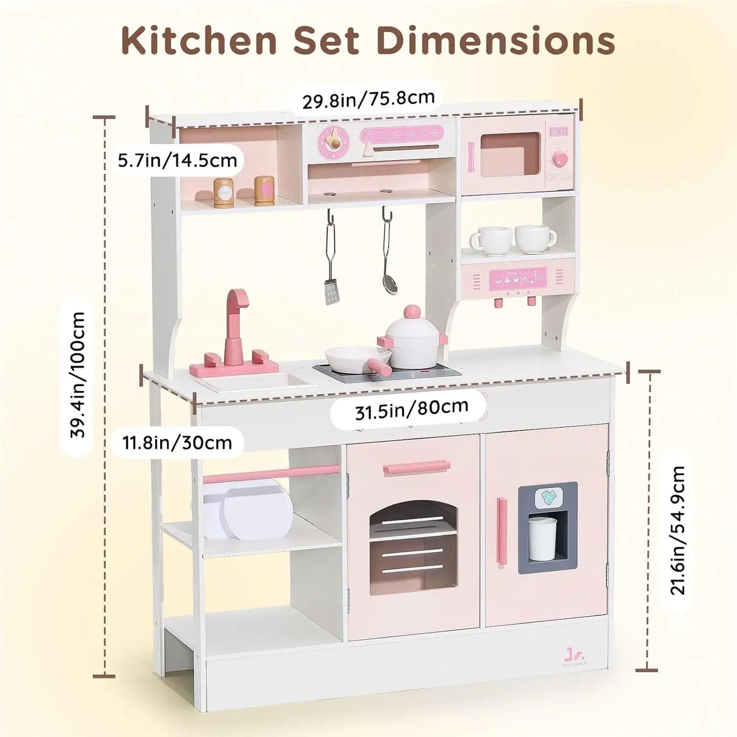 Wooden Play Kitchen for Kids - Modern Toy Kitchen with Lights & Sounds