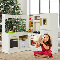 Corner Wooden Play Kitchen - Large Toddler Pretend Cooking Playset