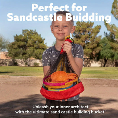 3 Pack Collapsible Beach Buckets with Shovels & Mesh Bag for Kids