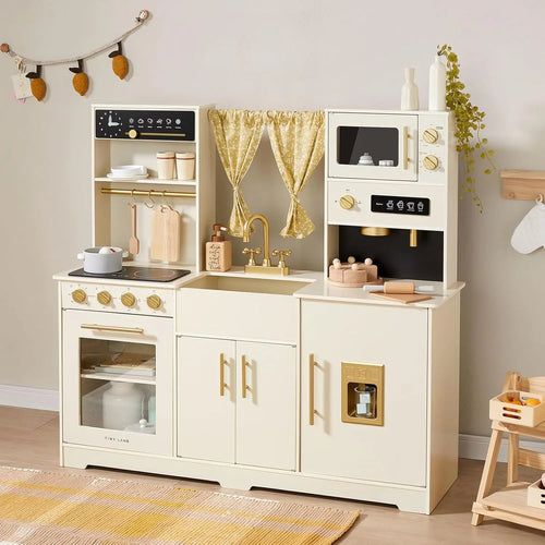 Modern Wooden Play Kitchen Set for Kids - Trendy Home Style