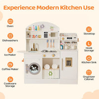 Wooden Play Kitchen with Coffee Machine - Cream & Gold Kids Toy Set