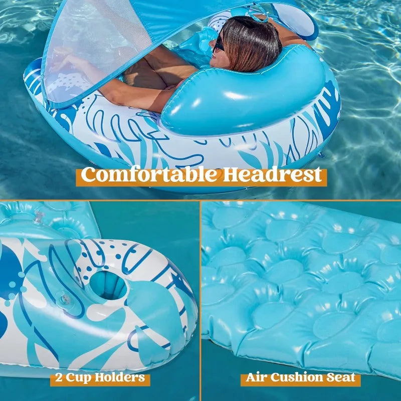 XL Inflatable Pool Lounge Chair with Canopy for Adult Relaxation