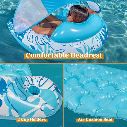 XL Inflatable Pool Lounge Chair with Canopy for Adult Relaxation