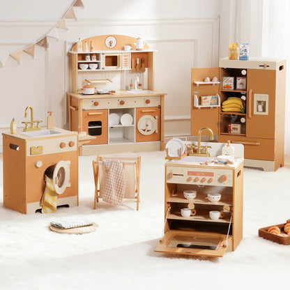 Wooden Play Kitchen Playset - Montessori Wood Toy for Kids