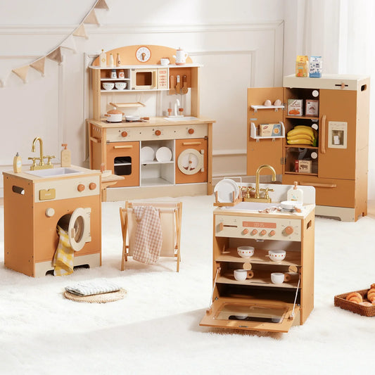 Wooden Play Kitchen Playset - Montessori Wood Toy for Kids