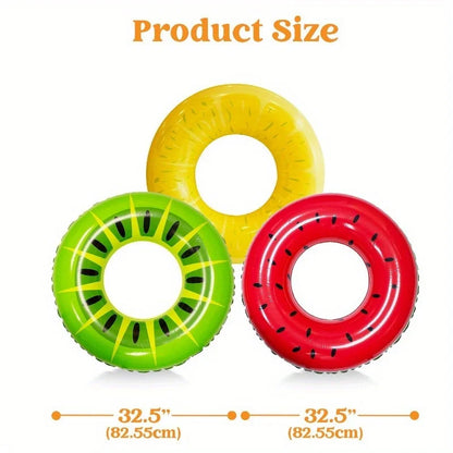 3-Pack Fruit Inflatable Pool Tubes - 32.5" Swim Rings for Summer Parties