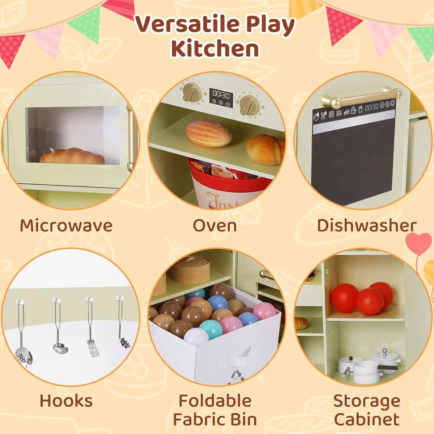 Corner Wooden Play Kitchen - Large Toddler Pretend Cooking Playset