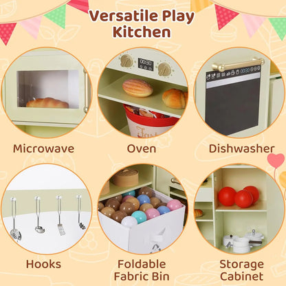 Corner Wooden Play Kitchen - Large Toddler Pretend Cooking Playset
