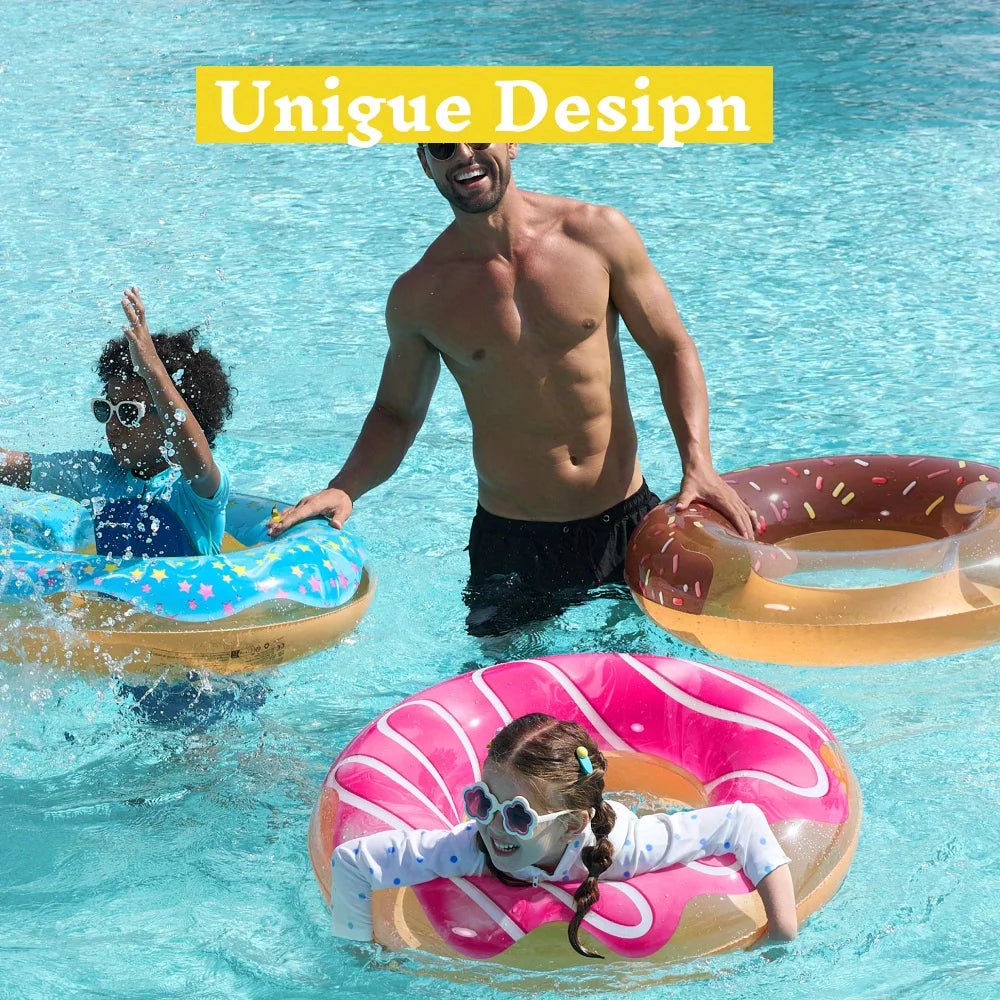 3-Pack Glitter Donut Pool Floats - 32.5" Inflatable Swim Tubes