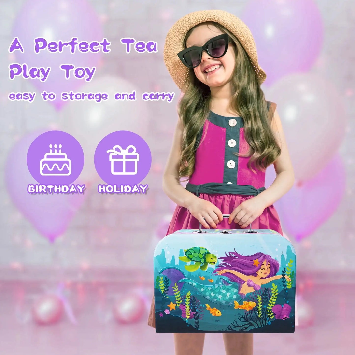 Kids Tin Tea Party Set - Mermaid & Unicorn Princess Pretend Play