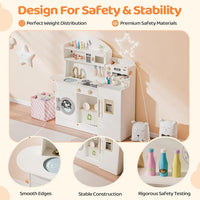 Wooden Play Kitchen with Coffee Machine - Cream & Gold Kids Toy Set