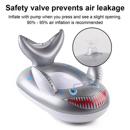 Grey Shark Inflatable Pool Float - Durable Swim Ring for Beach Parties