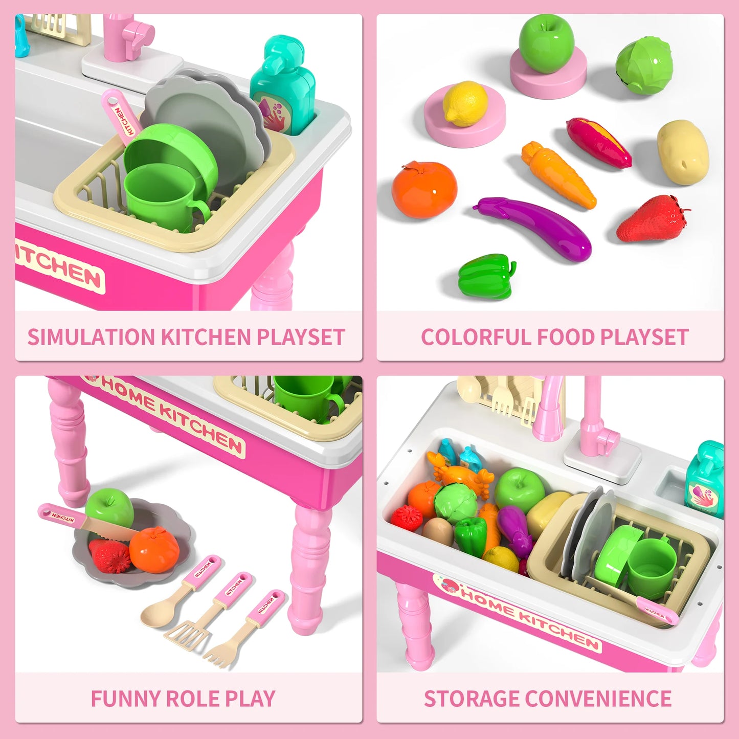 Kids Play Kitchen Sink Toy with Running Water & Automatic Cycle