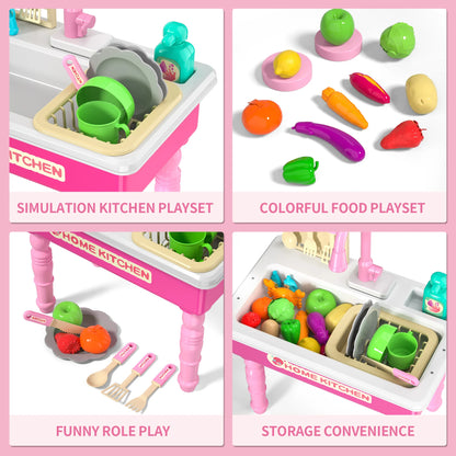 Kids Play Kitchen Sink Toy with Running Water & Automatic Cycle