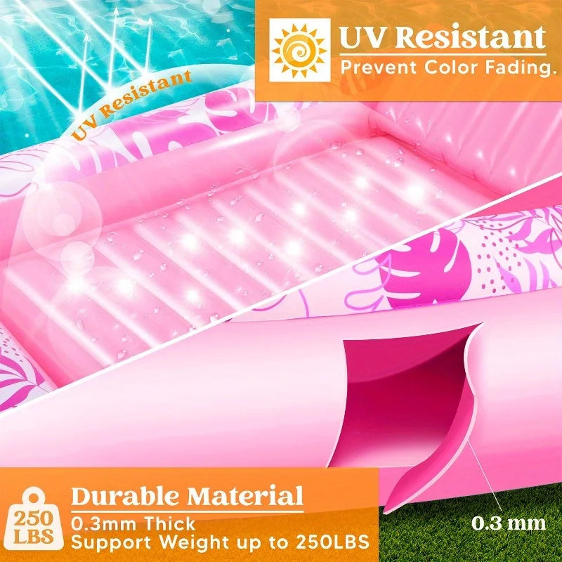 Inflatable Tanning Pool Lounger - Pink PVC Sunbathing Bed for Pools
