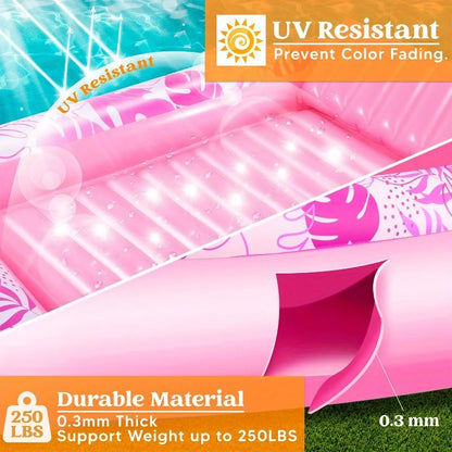 Inflatable Tanning Pool Lounger - Pink PVC Sunbathing Bed for Pools