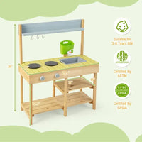 Kids Outdoor Wooden Play Kitchen - Solid Pine Backyard Mud Kitchen