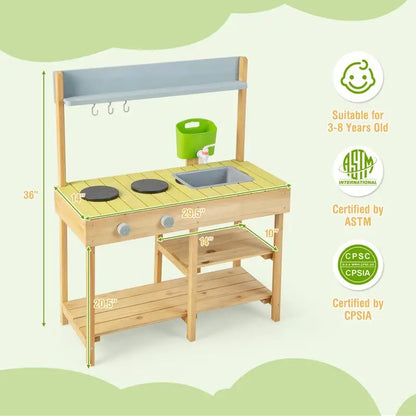 Kids Outdoor Wooden Play Kitchen - Solid Pine Backyard Mud Kitchen